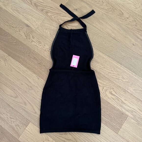 EDIKTED LYDIA HALTER KNITTED BLACK MINI DRESS OPEN BACK XS NWT - Picture 4 of 5